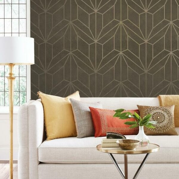 Hammered Diamond Inlay Grey & Wood Wallpaper
