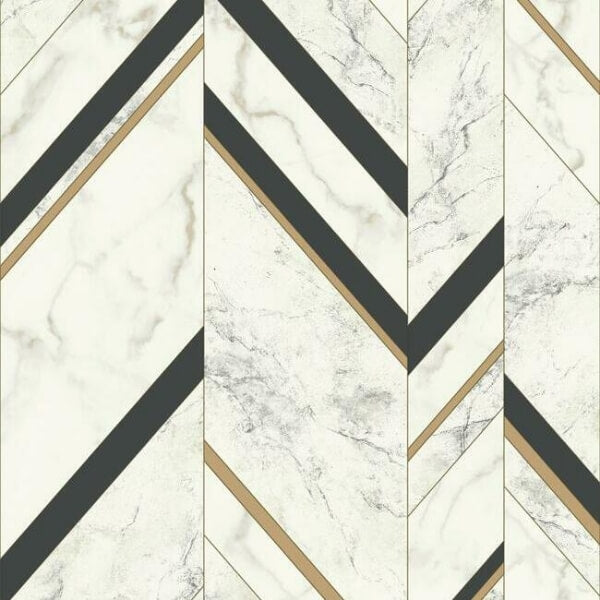 Marble Chevron Black & Gold Wallpaper