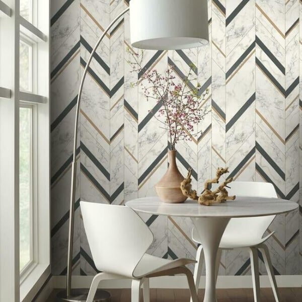 Marble Chevron Black & Gold Wallpaper
