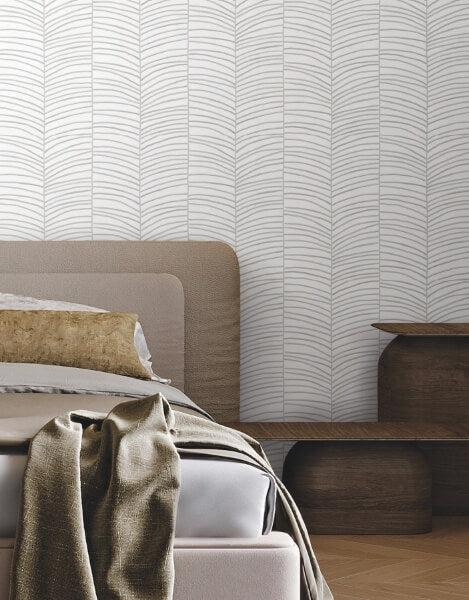 Cascade Palm Chevron Fog Wallpaper