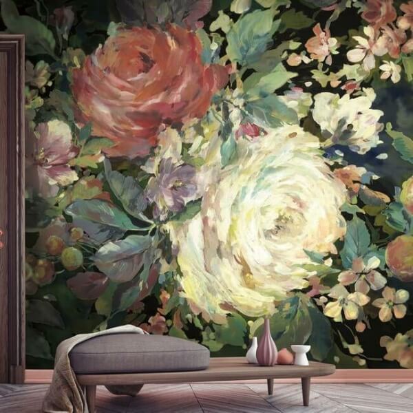 Impressionist Floral Red Wall Mural