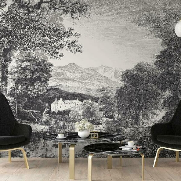 Provincial Scenic Black Wall Mural