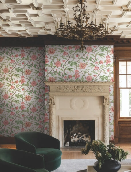 Courtyard Botanical Rose Wallpaper