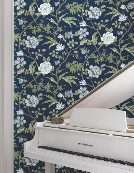 Courtyard Botanical Navy Wallpaper