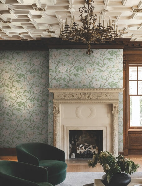 Courtyard Botanical Pale Blue Wallpaper