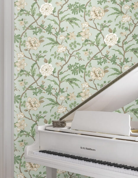Courtyard Botanical Pale Blue Wallpaper