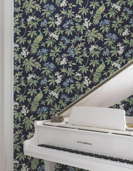 Peacock Estate Navy Wallpaper