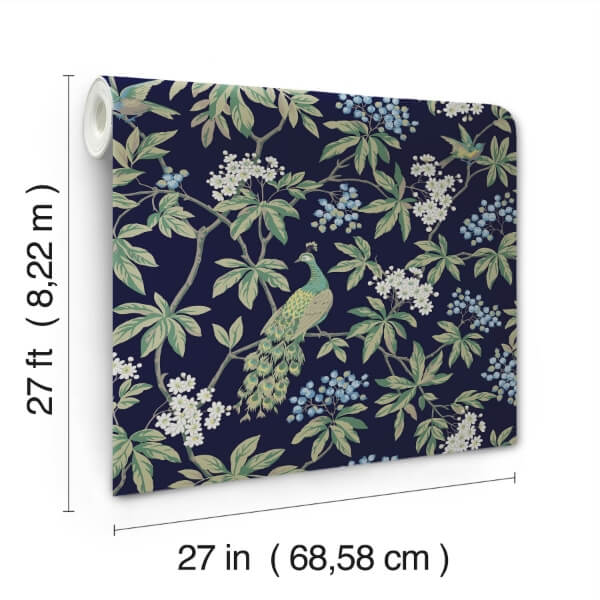 Peacock Estate Navy Wallpaper