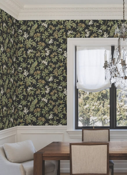 Peacock Estate Black Wallpaper