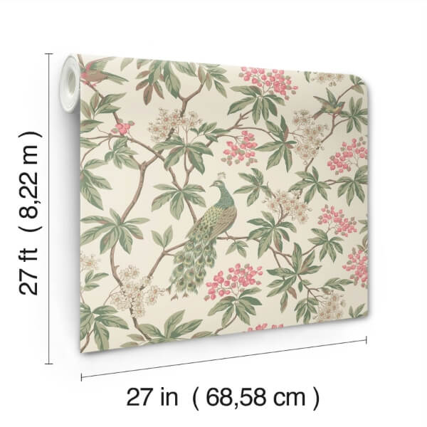 Peacock Estate Cream Wallpaper
