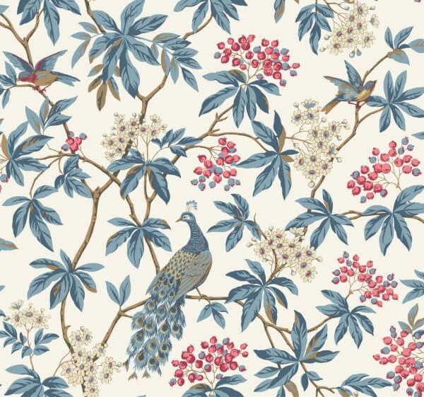 Peacock Estate White Wallpaper