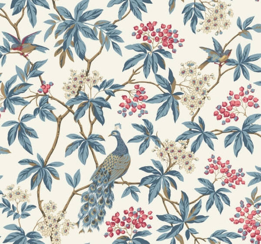 Peacock Estate White Wallpaper