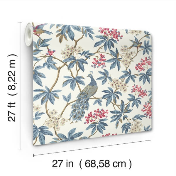 Peacock Estate White Wallpaper