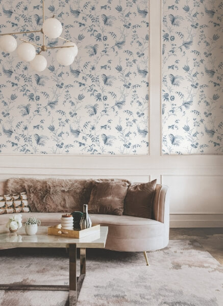 Floral Lace Navy Wallpaper