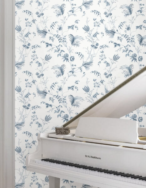 Floral Lace Navy Wallpaper