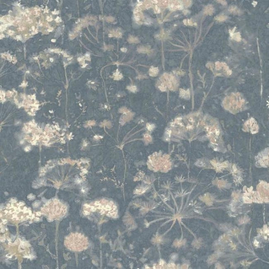 Botanical Fantasy Dark Blue Wallpaper