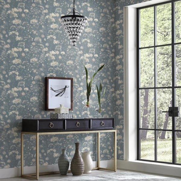 Botanical Fantasy Dark Blue Wallpaper