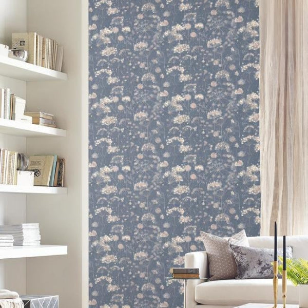 Botanical Fantasy Dark Blue Wallpaper