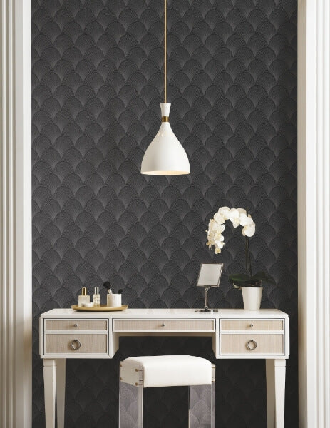 Metallic Black Scallop Wallpaper