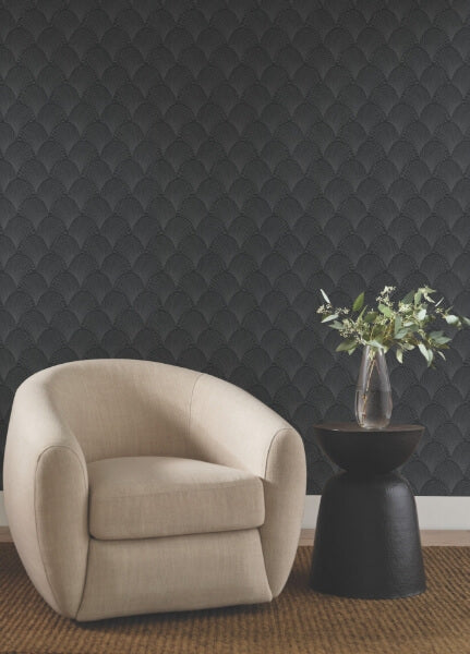 Metallic Black Scallop Wallpaper