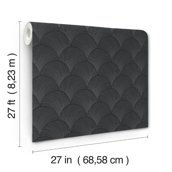 Metallic Black Scallop Wallpaper