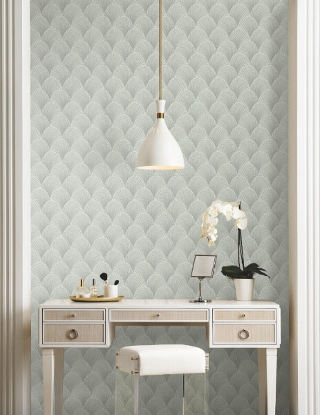 Metallic Light Green Scallop Wallpaper