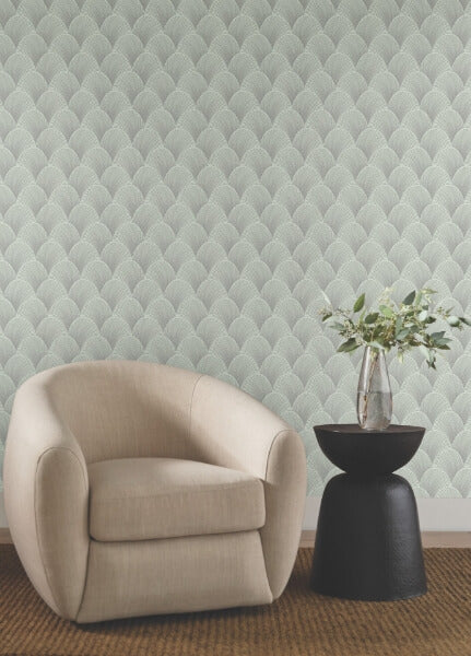 Metallic Light Green Scallop Wallpaper
