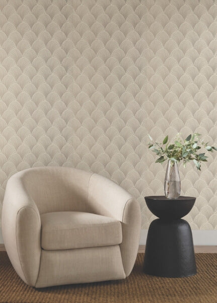 Metallic Beige Gold Scallop Wallpaper