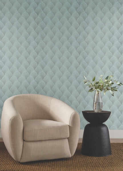 Metallic Blue Pearl Scallop Wallpaper