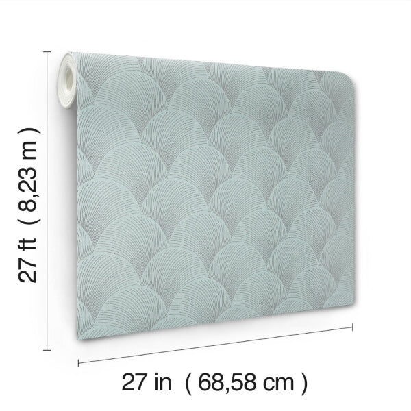Metallic Blue Pearl Scallop Wallpaper