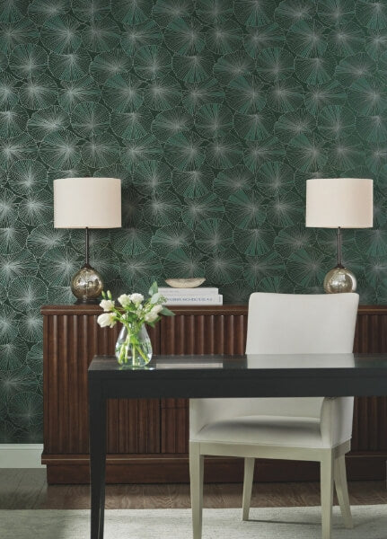 Layered Deep Green Lily Pads Wallpaper