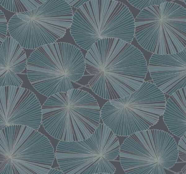 Layered Deep Blue Lily Pads Wallpaper