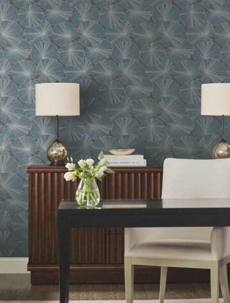 Layered Deep Blue Lily Pads Wallpaper