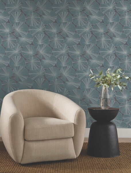 Layered Deep Blue Lily Pads Wallpaper