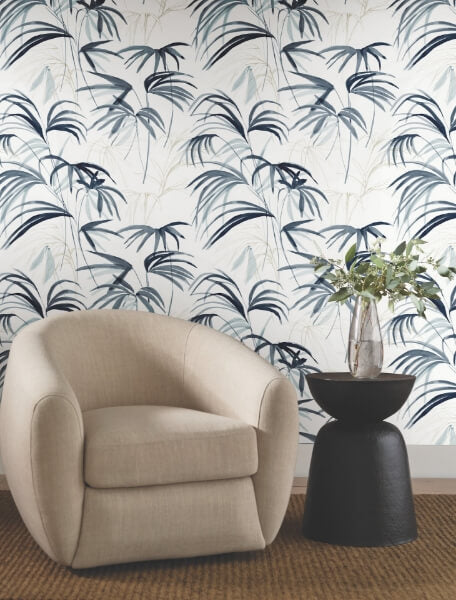 Inky Blue Palms Wallpaper