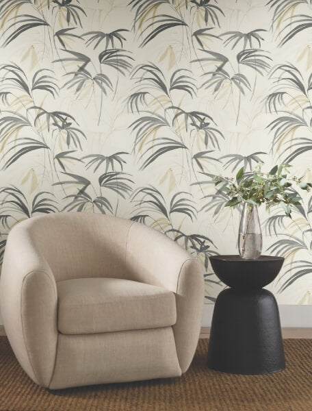 Inky Warm Neutral Palms Wallpaper