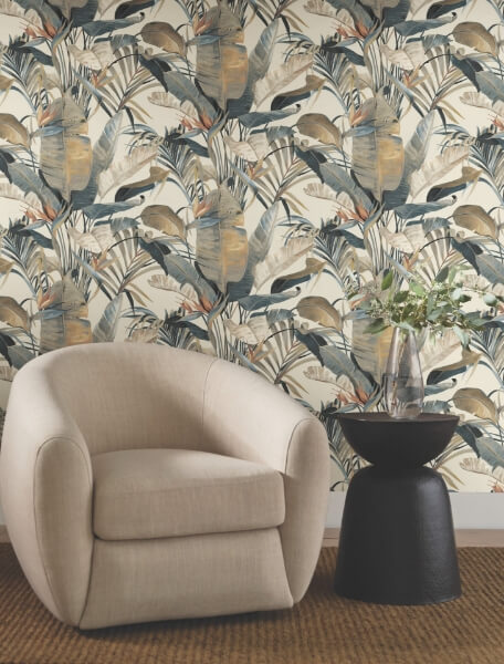 Tropical Plush Neutral Cabana Wallpaper