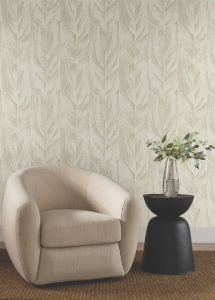 Dicot Beige Leaf Wallpaper