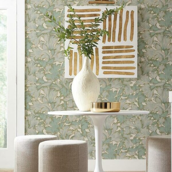 Acanthus Toss Beige & Seafoam Wallpaper