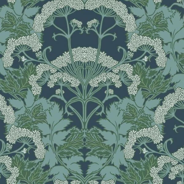 Yarrow Nouveau Blue & Green Wallpaper
