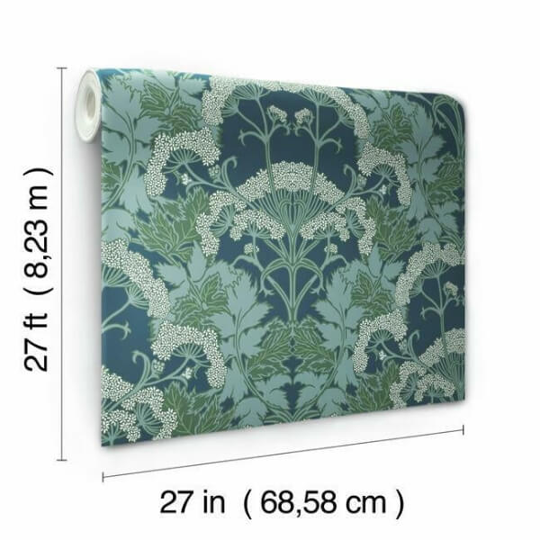 Yarrow Nouveau Blue & Green Wallpaper