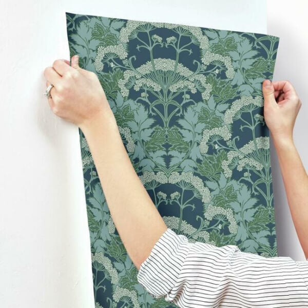 Yarrow Nouveau Blue & Green Wallpaper