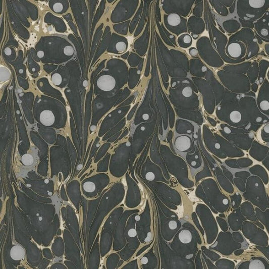 Marbled Endpaper Black & Gold Wallpaper