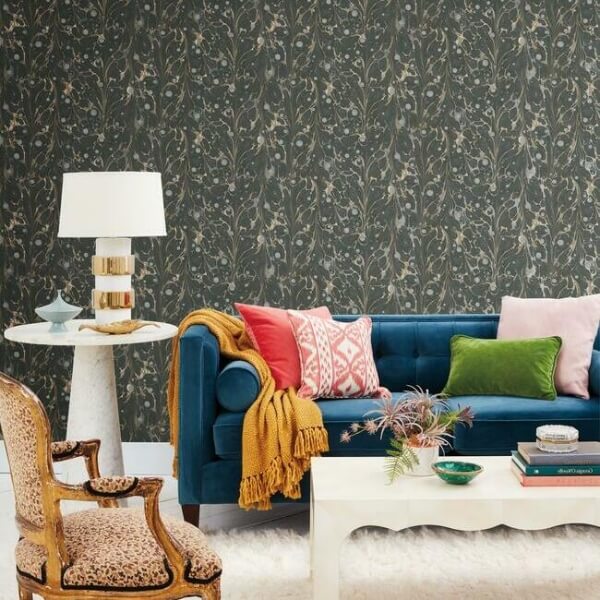 Marbled Endpaper Black & Gold Wallpaper