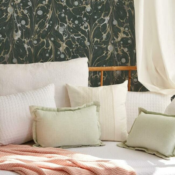 Marbled Endpaper Black & Gold Wallpaper