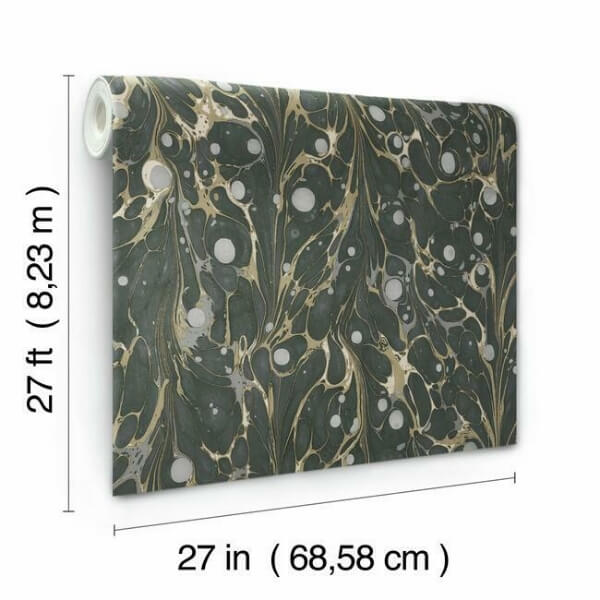 Marbled Endpaper Black & Gold Wallpaper