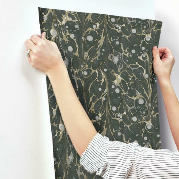 Marbled Endpaper Black & Gold Wallpaper
