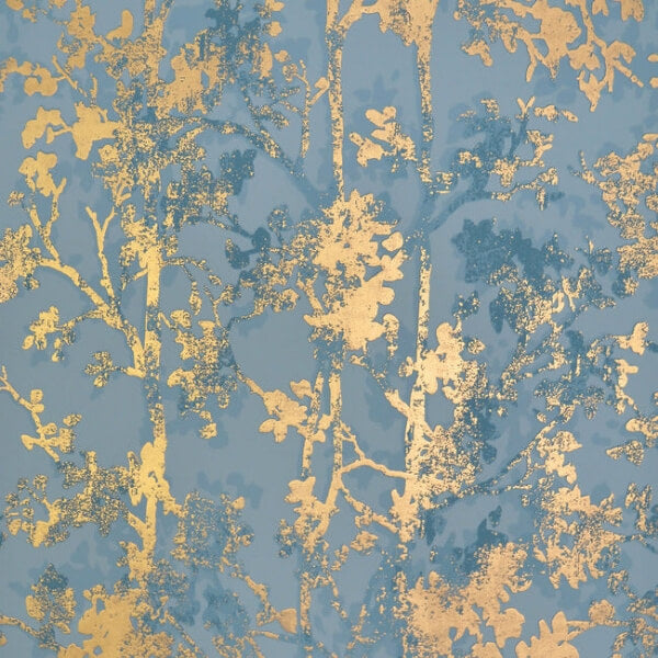 Shimmering Foliage Blue & Gold Wallpaper
