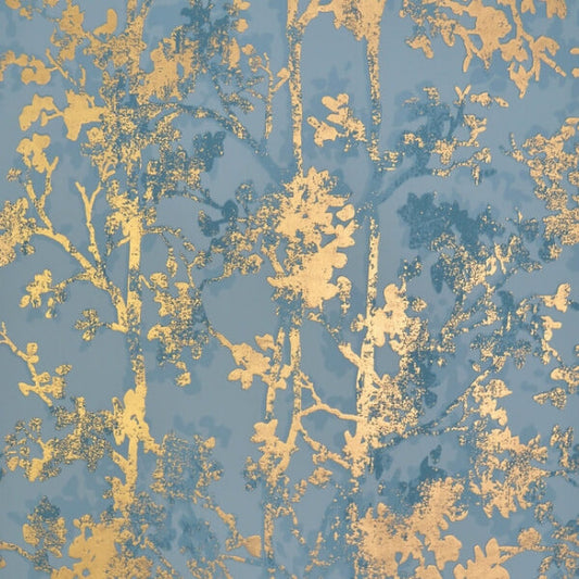Shimmering Foliage Blue & Gold Wallpaper