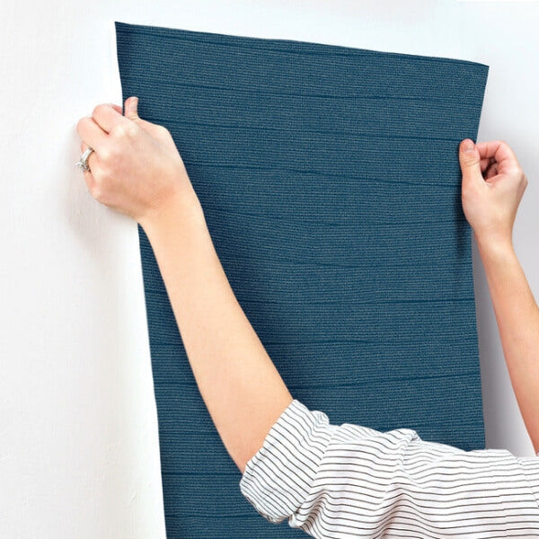 Natural Grid Navy Wallpaper
